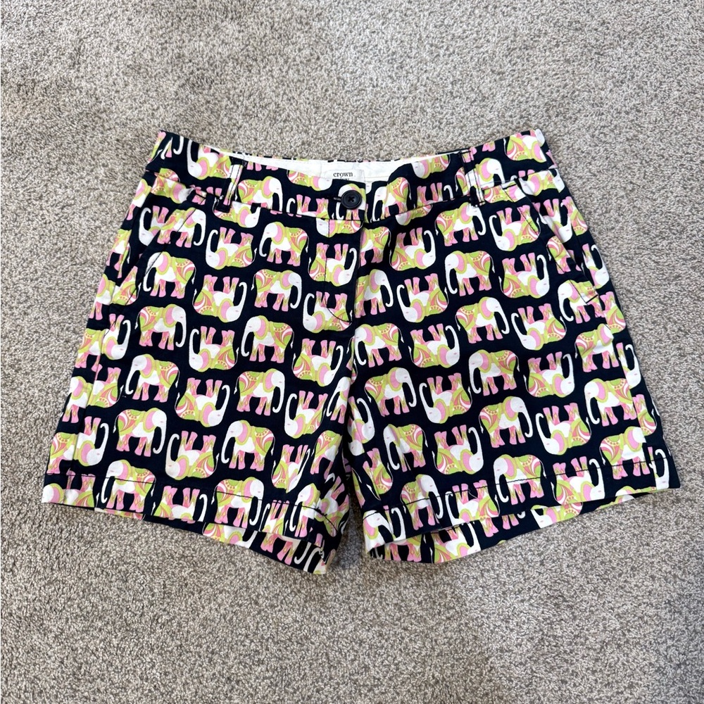 Crown & Ivy Navy Blue Multicolor Elephants Print Cotton Shorts Size 4